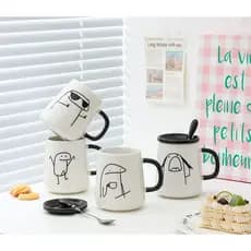Caneca criativa engraçada de desenho animado de 380ml Copo de cerâmica fofo com tampa Copo doméstico de grande capacidad