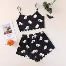 [Estoque pronto] Camisola estampada alienígena tamanho grande, Shorts, pijama, terno de duas peças