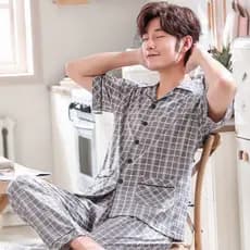 Pijamas Masculinos , Conjunto De Pijama Masculino , De Manga Curta , Roupa De Dormir Estilo Coreano De Seda De Algodão M