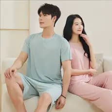 Conjunto De Pijama De Seda Gelo/Camiseta + Calças Curtas/Baju Tidur Lelaki Casal Pijamas Masculinos Fio Fino Masculino