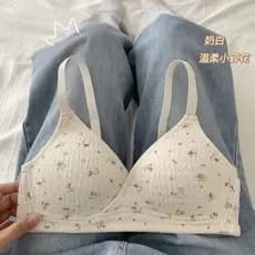 Estilo japonês puro algodão Floral menina roupa interior fina seios pequenos dedicado sem fio Push-Up estudante sutiã
