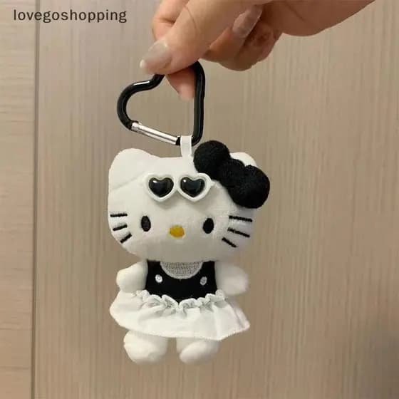 [lovego] Kawaii Vestido Preto Hello Kitty Brinquedo De Pelúcia Desenhos Animados Sanrio Pingente Macio Boneca Chaveiro D