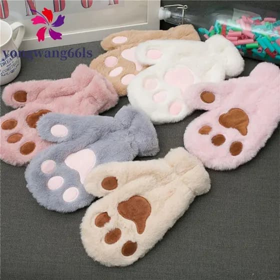 YONGWANG Luvas De Garra De Gato Para Meninas , Urso Fofa , Outono Mulheres , Inverno
