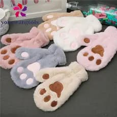 YONGWANG Luvas De Garra De Gato Para Meninas , Urso Fofa , Outono Mulheres , Inverno