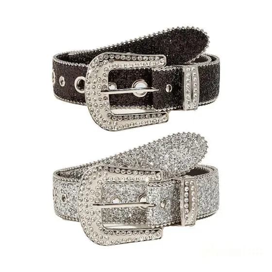planplan Punk Strass Fivela Cintos Mulher Locomotiva Lantejoulas Completas De Cintura Ocidental Cowgirl Y2K Meninas Cint