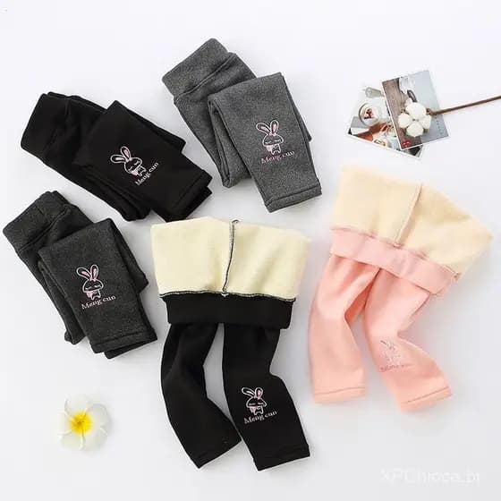 [ZY] 90-140CM Forro De Velo Infantil Calças Engrossadas Leggings Quentes Outono Inverno Bebê Menina Casuais De Coelhinho
