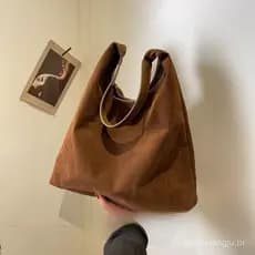 Saco De Camurça Para Ombro , Feminino Vintage De Cor Sólida De Grande Capacidade , Simples Com Botão Versátil De Outono