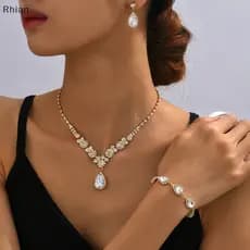 Conjunto de 3 peças de joias femininas elegantes e luxuosas para casamento, composto por colar, brincos e pulseira de zi