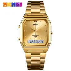 Relógio Esportivo SKMEI Vintage Dual Time Japão Ouro Prata À Prova D'água Relógios Unisexo De Vidro