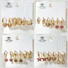 Kit 3 brincos cravejado pedra de zirconia argolinha pingente coracaofolheados a ouro18k e prata 925