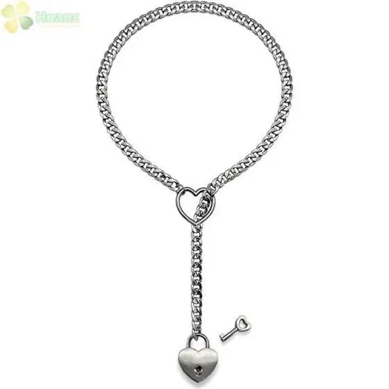 Colar De Coração HNANC Lariat , Corrente Deslizante De Anel De Amor Cubano Punk Rock , Em Y Longo Com O
