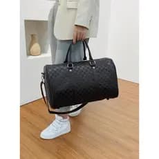 Bolsa de Viagem em Couro PU com Padrão Xadrez, Bolsa de Viagem Grande Capacidade para Mulheres e Homens, Bolsa Casual pa