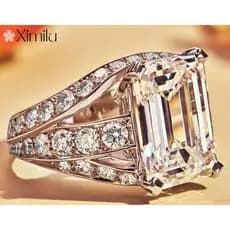 ❤ Venda quente europeu americano quadrado anel de diamante senhoras moda All-Match aniversário jóias de casamento
