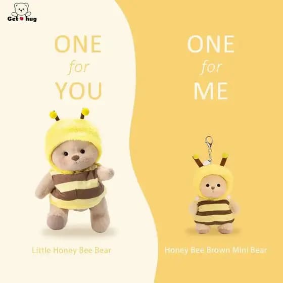 Coleção de Ursinhos de Pelúcia GETAHUG - Ursinho Abelha e Mini Urso Abelha Marrom - 12" de Altura - Animal de Pelúcia Ma