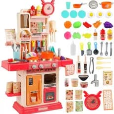Conjunto de Cozinha Interativo para Crianças com 45 Peças, com Sons e Luzes, Fogão Completo, Pia Realista e Acessórios D