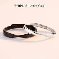 F-OPLUS | Anel Aliança de Namoro Fina Mobius Ajustável Par de Aliança de Compromisso Preto e Branco com Caixa CRC025