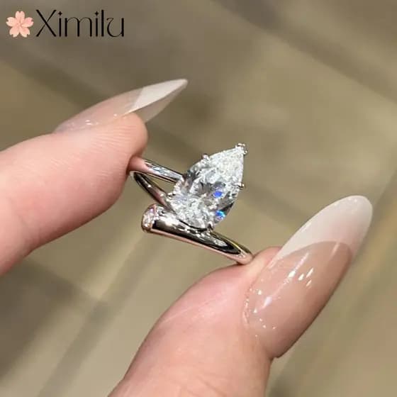♥ Moda requintado nicho prata em forma de gota anel feminino único elegante jóias