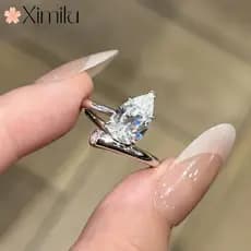 ♥ Moda requintado nicho prata em forma de gota anel feminino único elegante jóias