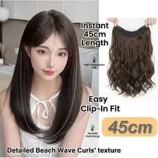 Extensões de Cabelo Cacheado em Forma de U, Comprimento Médio, Estilo Coreano, 45cm, Para Mulheres - Aparência Natural