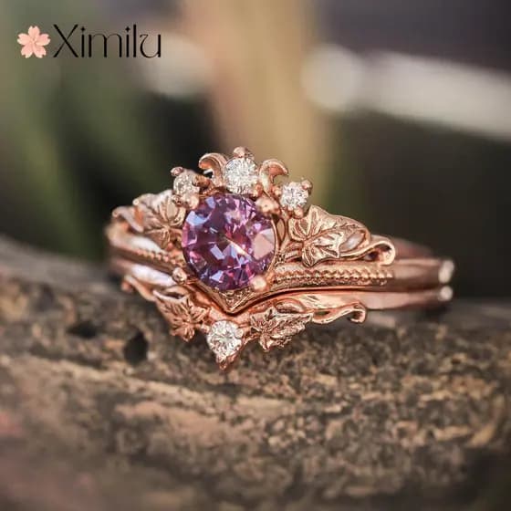 ♥Original novo estilo esmeralda anel ametista rosa ouro anel meninas moda jóias de noivado