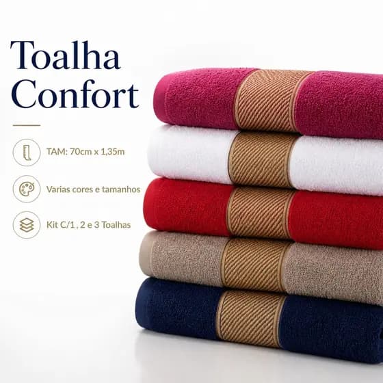 Jogo Toalha de Banho Confort 1 , 2 e 3 Peças 100% Algodão Grossa Felpuda Super Macia Excelente Absorção  Premier Habitat