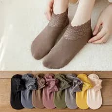 Kit 1-3-6 Pares Meias Femininas Renda Invisível Antideslizante Macias e Confortáveis