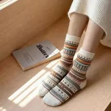 Meias de algodão femininas de inverno, estilo vintage étnico, confortáveis, pacote com 3/6/9/12 pares