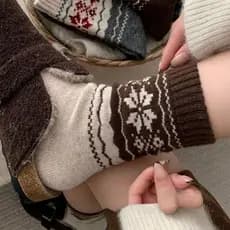 Meias femininas algodão inverno estampa floco de neve vintage kit 3/6/9/12/15 pares