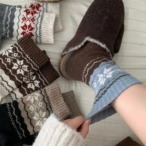 Meias femininas algodão inverno estampa floco de neve vintage kit 3/6/9/12/15 pares