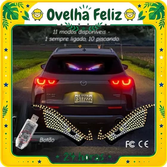 Luz Olho do Demônio LED para Carro, Luz Decorativa para Janela com Efeito Dinâmico