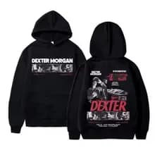 Moletom Canguru Blusa de frio com capuz Algodão Unissex Inverno Casaco Série Dexter Morgan, Frente e Costas.