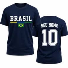 Camisa Brasil Personalizada Com Nome + Numero 100% Algodao Copa Hexa Selecao Brasileira Urbana Basica Bar Churrasco