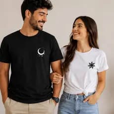 Kit Camiseta Casal Namorados Estampada Sol e Lua 100% Algodão Premium