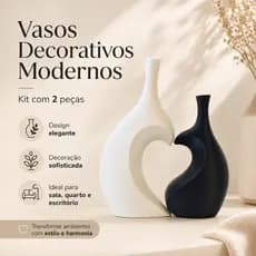 Vaso Decorativo Casal Coração Kit 2 Peças Branco e Preto Para Sala Mesa Centro Aparador