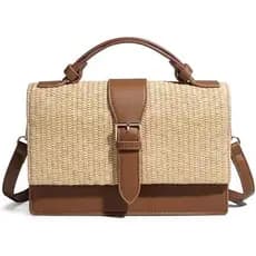 Bolsa Tote De Palha CHUNLI Para Mulheres , De Ráfia Tecida Praia Boho Com Alça PU Ombro Resort De Férias De Verão
