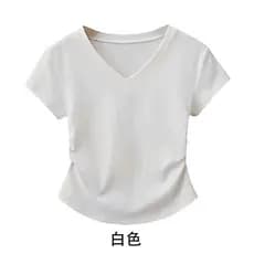 Irregular com decote em v Formal ombro manga curta camiseta feminina verão cintura estreita capa barriga mais magro