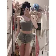 Americano quente menina rasgado Denim Shorts feminino verão novo estilo cintura alta mais magro olhar All-Match a linha