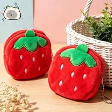 Bolsa De Moedas De Pelúcia De Morango 3D Fofa , Mini Chaveiro Para Estudantes E Mulheres