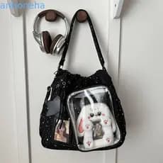 ANTIONEHA Star Itabag , Bolsa Ulzzang Ita De Nylon Estrela Brilhante De Ombro Transparente Em PVC Y2K De Cor Sólida