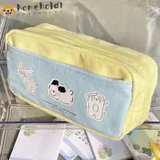 Artigos De Papelaria , Bolsa De Lápis Com Zíper De Grande Capacidade Estampa De Cachorrinho Armazenamento Multi