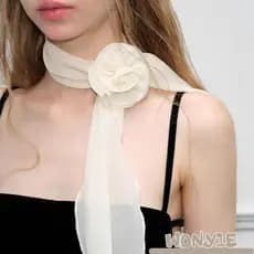 Cachecol De Chiffon WONY1E , Xale Floral Elegante E Versátil , Lenço De Pescoço Com Decoração De Rosa Removível De Luxo