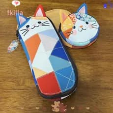 Bolsa De Caneta Fkila , Lápis De Grande Capacidade De Retalhos , Armazenamento De Papelaria De Gato De Desenho Animado ,