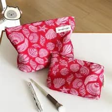 Bolsa De Maquiagem Com Estampa De Concha Estilo Francês , Bolsas Cosméticas Grandes E Pequenas Para Viagens
