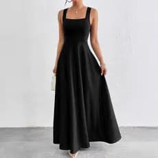 [Produtos prontos para entrega no mesmo dia] Vestido feminino europeu americano elegante com gola quadrada sem mangas co