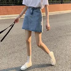 Verão versão coreana ins Retro cintura alta pequena saia jeans feminino hip cobrindo quadril mais magro olhar a linha sa