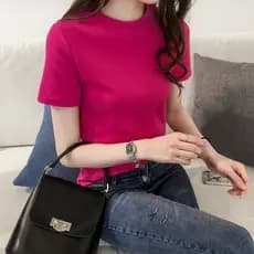 Moda Casual ins feminino solto camiseta feminina verão 2026 versão coreana novo estilo cor sólida camiseta feminina
