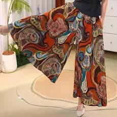 [Produtos prontos para entrega no mesmo dia] Calças largas estampadas femininas verão cintura alta solta estilo étnico d