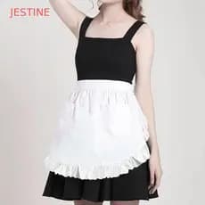 Conjunto De Chapéu De Avental De Empregada JESTINE , Meio Curto Para Cosplay , Com Bolso , Renda Branca , Lolita