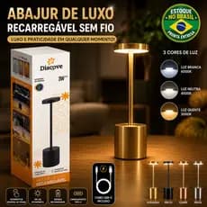 Luminária De Mesa LED Abajur Sem Fio Recarregável Touch 3 Cores Para Quarto Cabeceira Escrivaninha Estudo Leitura Luxo