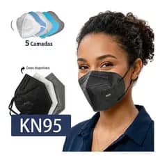 Máscara PFF2 KN95 Preta 5 Camadas Kit 50 Unidades Proteção Respiratória Profissional Filtro Eficiente
